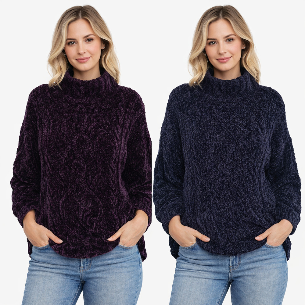 Express Tricot Chenille Sweaters L Purple Navy 90s Lot 2